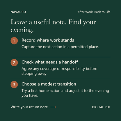 NAVAURO After Work, Back to Life: Leave a useful note. Find your evening. Digital PDF.