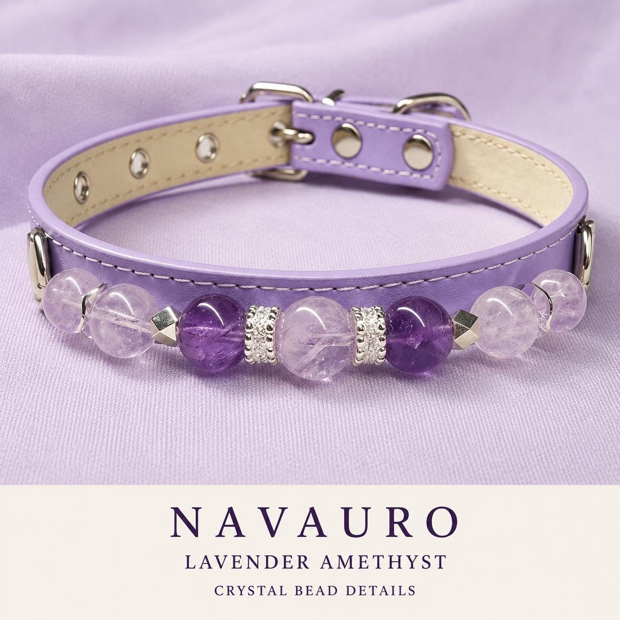 NAVAURO Amethyst Beaded Dog Collar, Lavender Adjustable Crystal Pet Collar — Etsy listing image 1