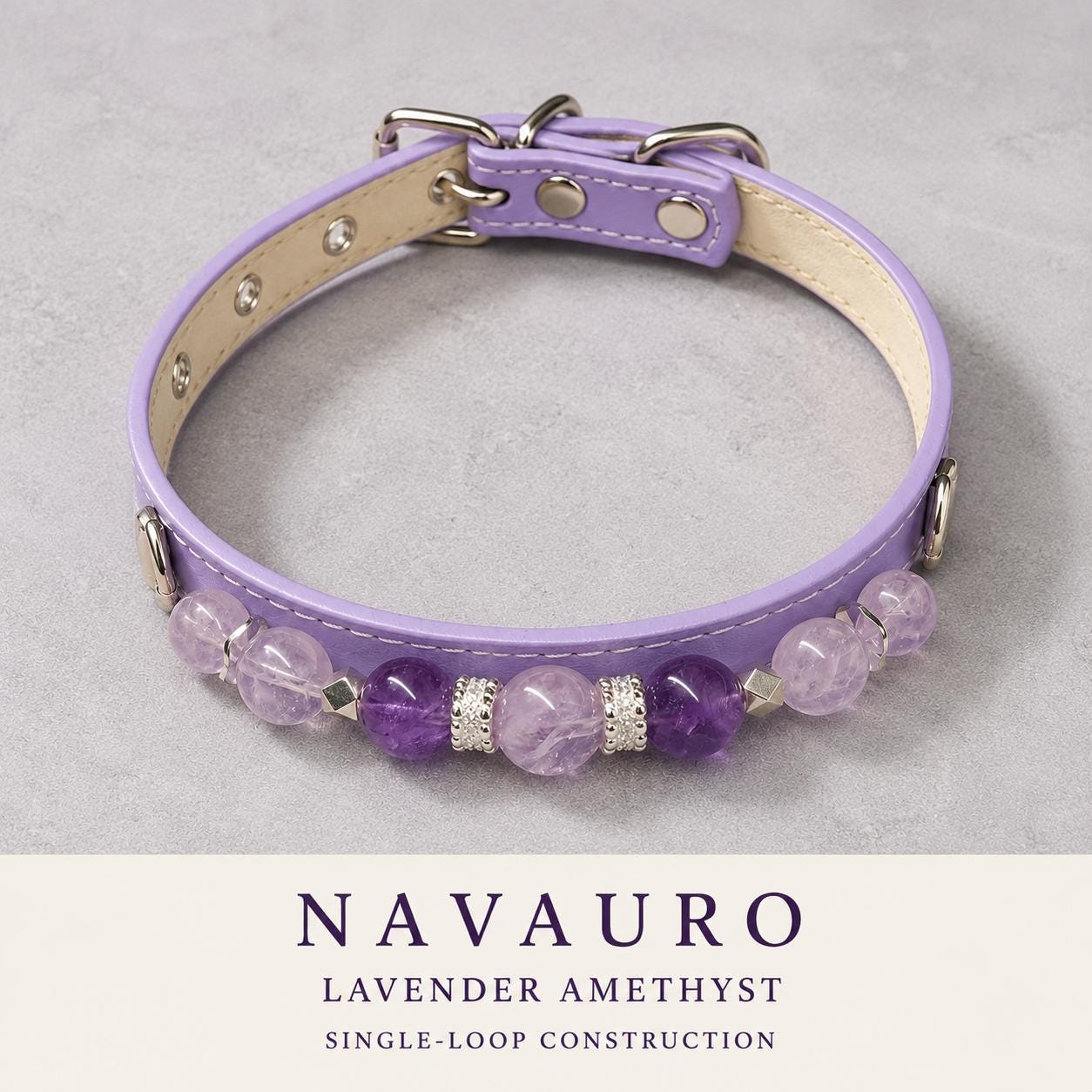 NAVAURO Amethyst Beaded Dog Collar, Lavender Adjustable Crystal Pet Collar — Etsy listing image 4
