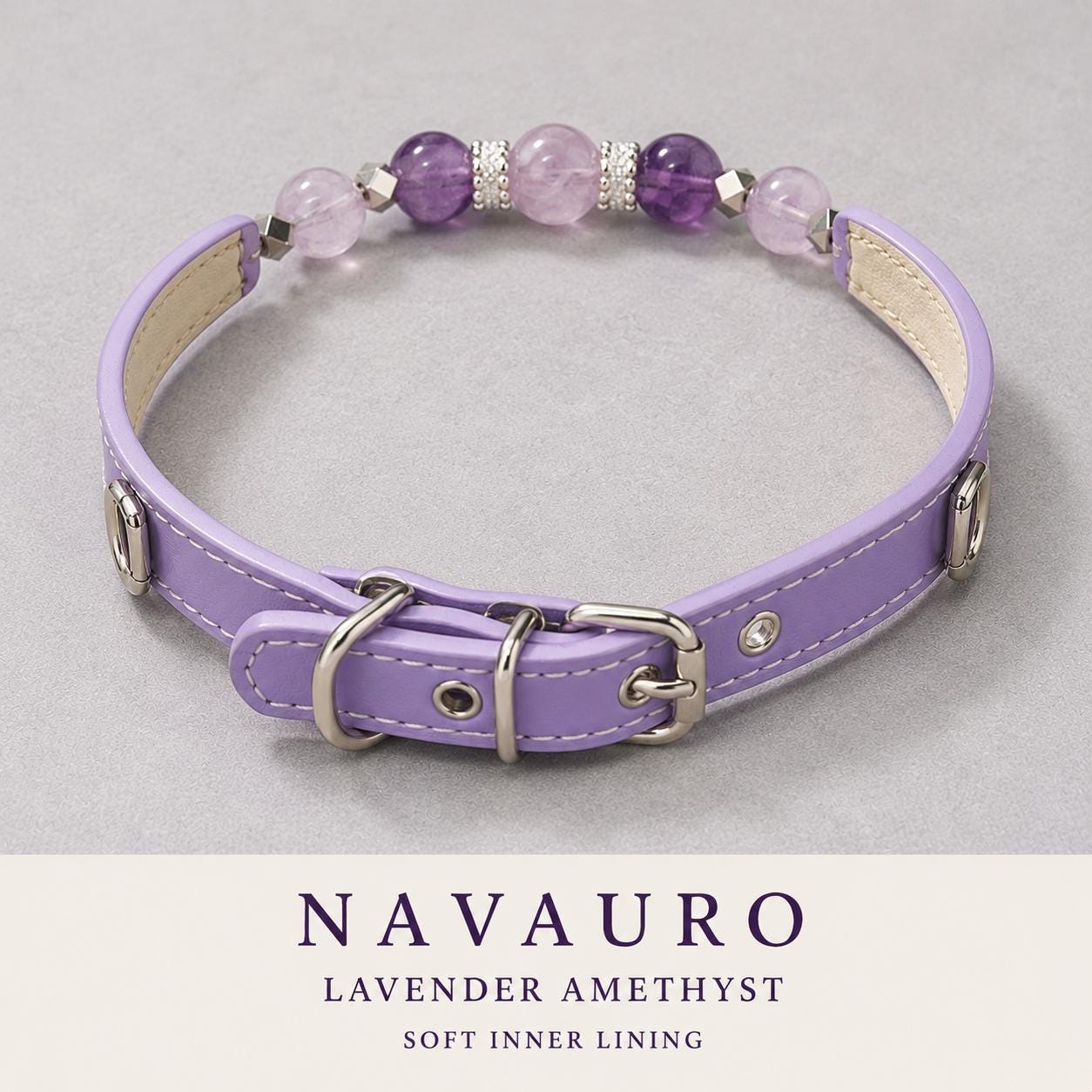 NAVAURO Amethyst Beaded Dog Collar, Lavender Adjustable Crystal Pet Collar — Etsy listing image 5