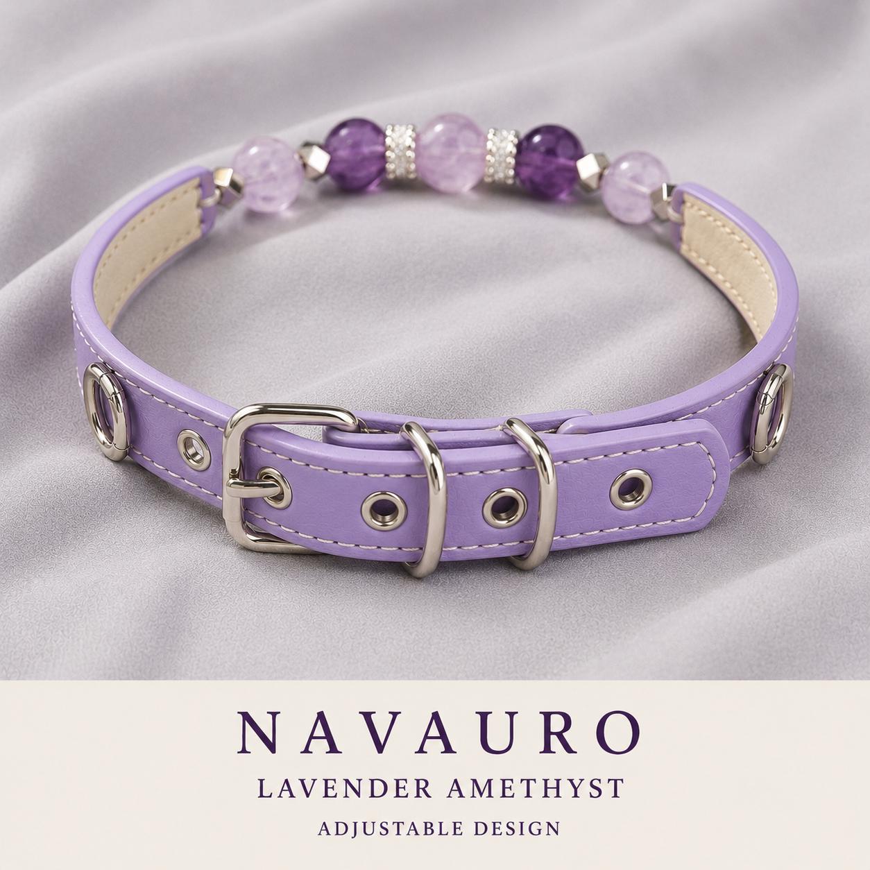NAVAURO Amethyst Beaded Dog Collar, Lavender Adjustable Crystal Pet Collar — Etsy listing image 6