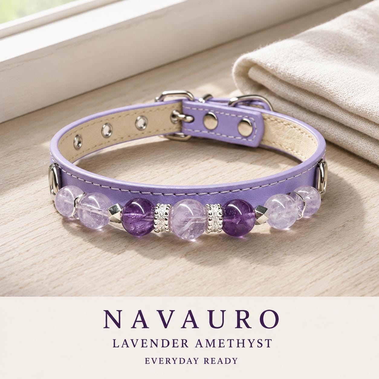 NAVAURO Amethyst Beaded Dog Collar, Lavender Adjustable Crystal Pet Collar — Etsy listing image 7