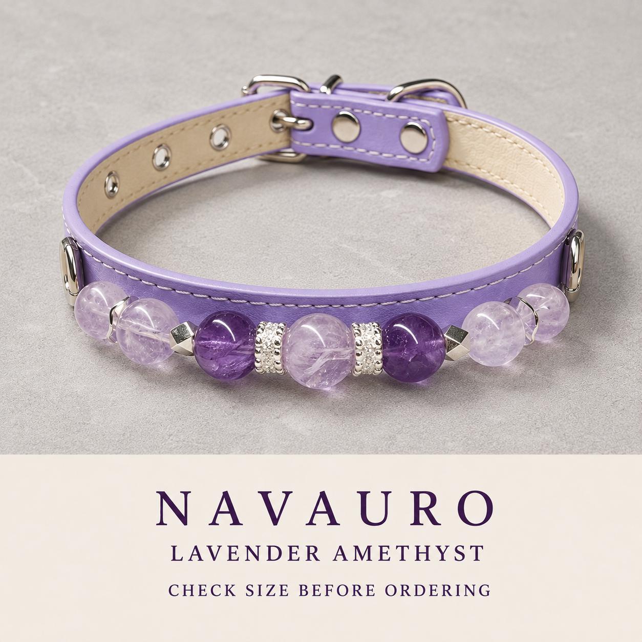 NAVAURO Amethyst Beaded Dog Collar, Lavender Adjustable Crystal Pet Collar — Etsy listing image 8