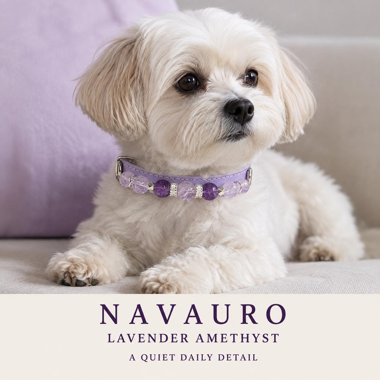 NAVAURO Amethyst Beaded Dog Collar, Lavender Adjustable Crystal Pet Collar — Etsy listing image 9