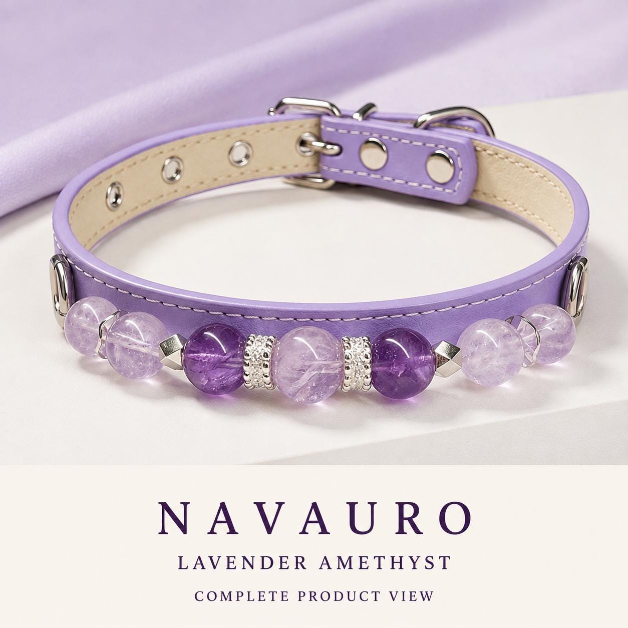 NAVAURO Amethyst Beaded Dog Collar, Lavender Adjustable Crystal Pet Collar — Etsy listing image 10