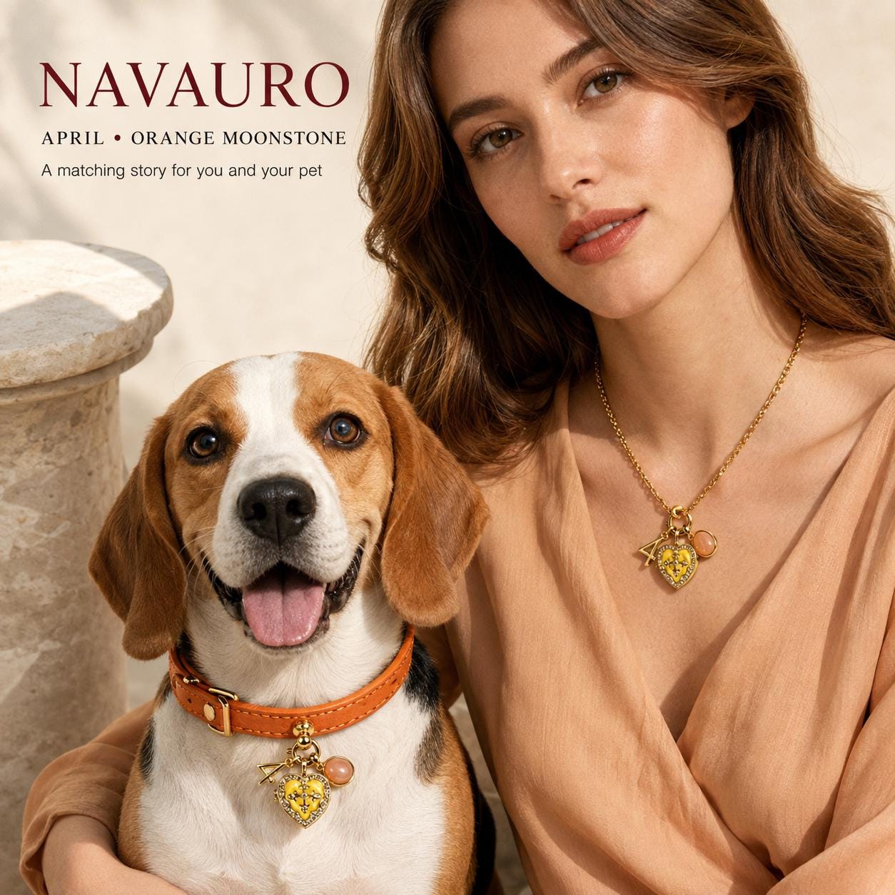 NAVAURO Matching Dog Collar & Owner Necklace Set, Orange Moonstone Photo Locket, Dog Mom Gift — Etsy listing hero image