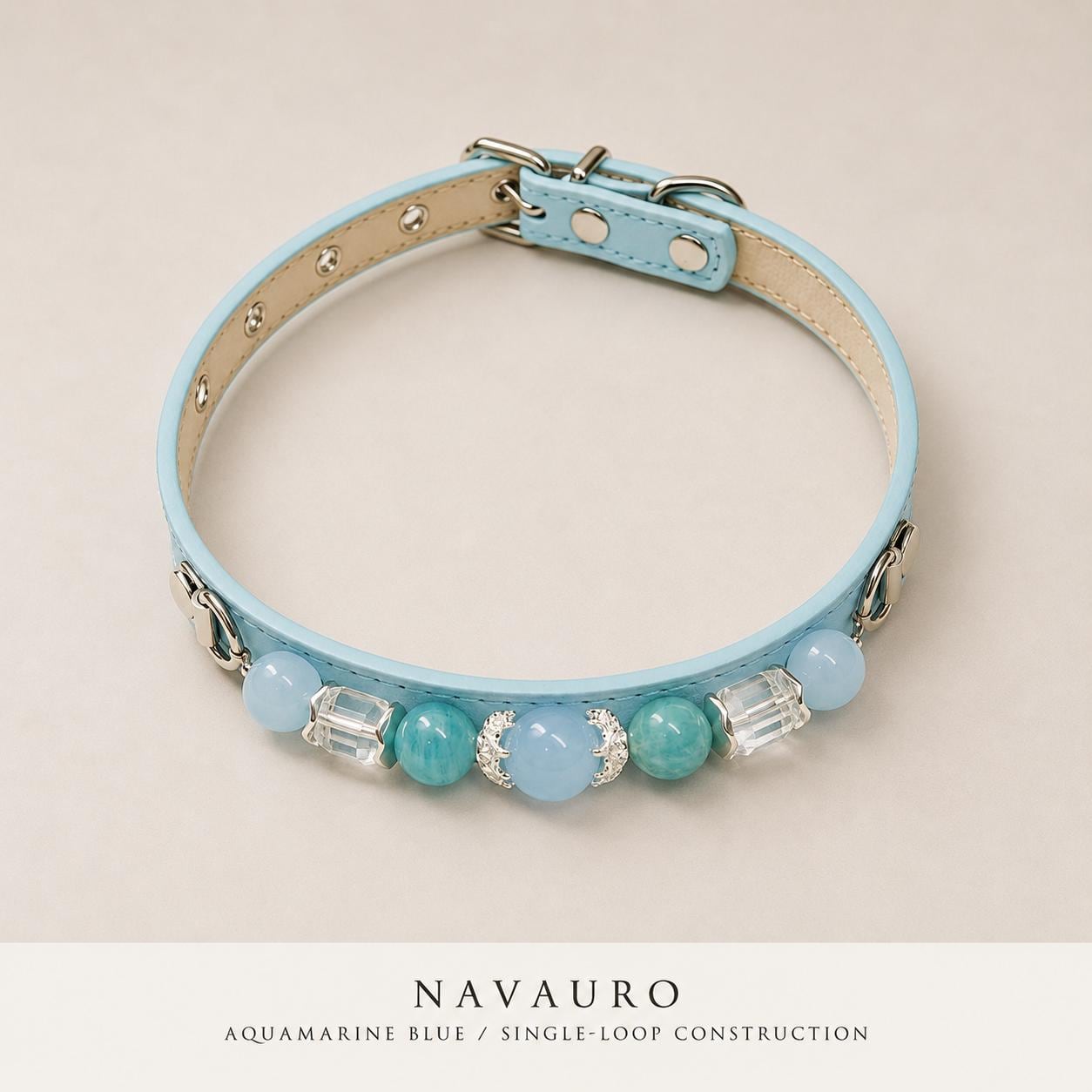 NAVAURO Aquamarine Beaded Dog Collar, Blue Adjustable Crystal Pet Collar — Etsy listing image 4