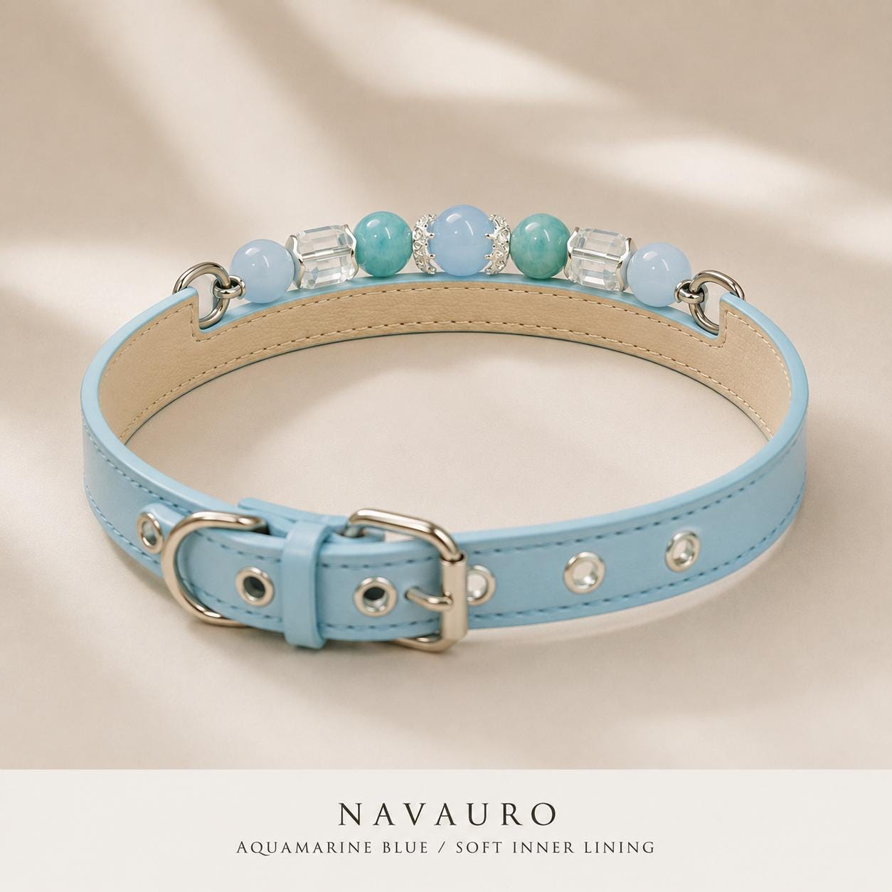 NAVAURO Aquamarine Beaded Dog Collar, Blue Adjustable Crystal Pet Collar — Etsy listing image 5