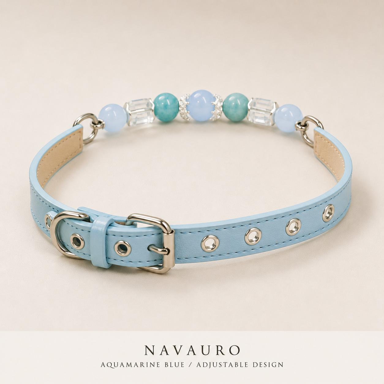 NAVAURO Aquamarine Beaded Dog Collar, Blue Adjustable Crystal Pet Collar — Etsy listing image 6