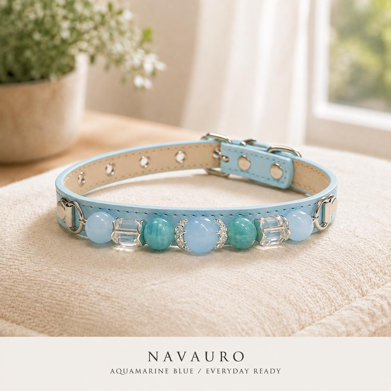 NAVAURO Aquamarine Beaded Dog Collar, Blue Adjustable Crystal Pet Collar — Etsy listing image 7