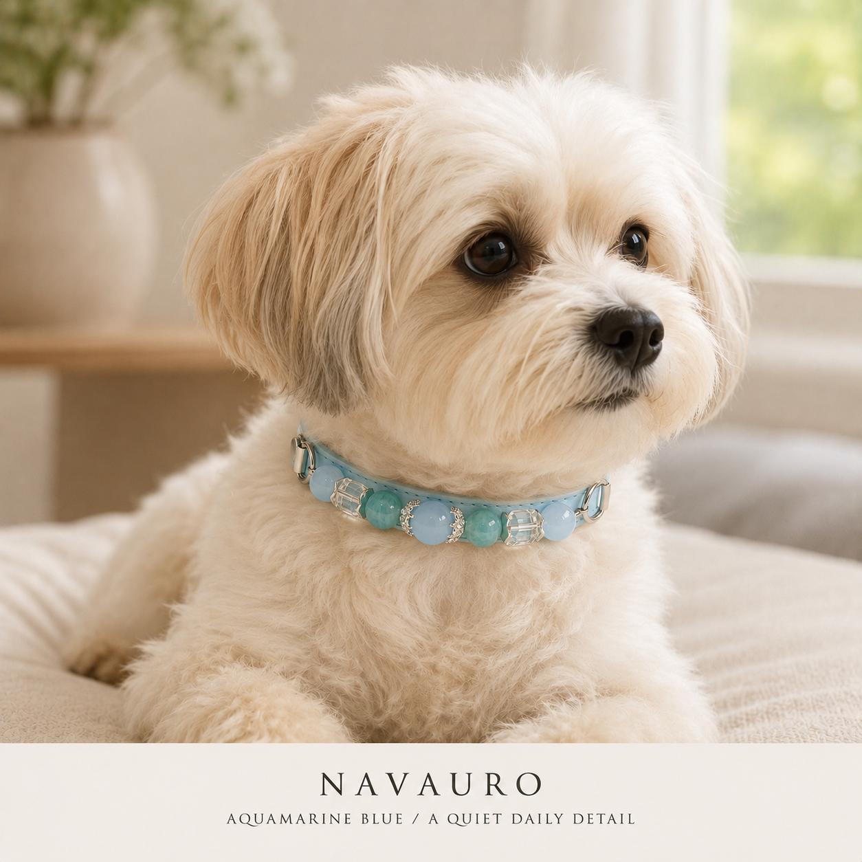 NAVAURO Aquamarine Beaded Dog Collar, Blue Adjustable Crystal Pet Collar — Etsy listing image 9
