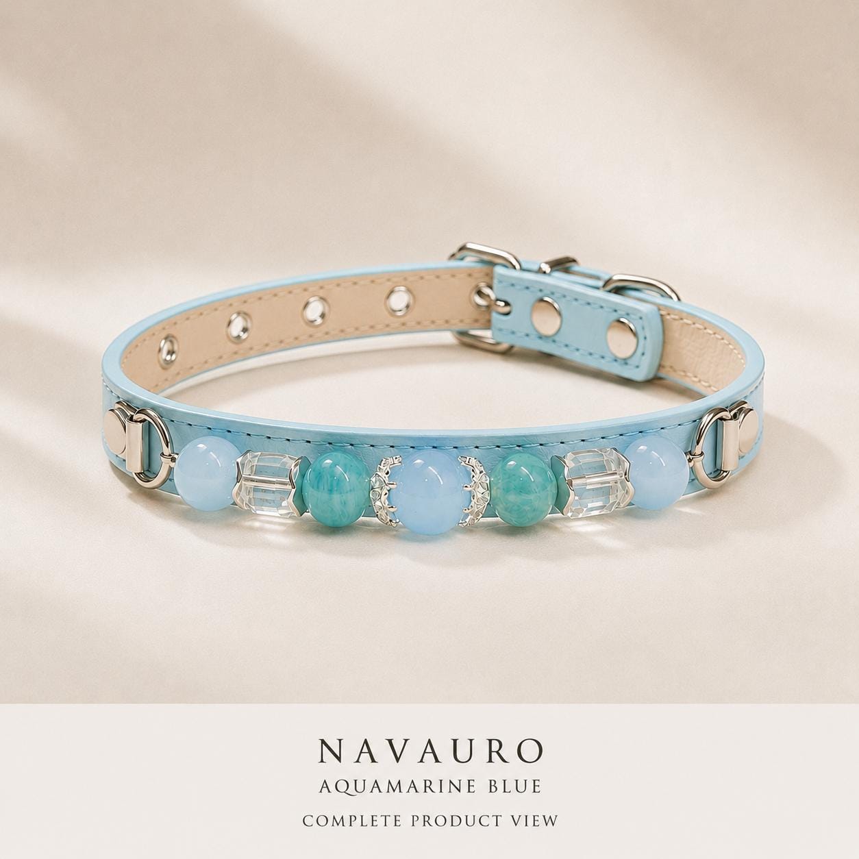NAVAURO Aquamarine Beaded Dog Collar, Blue Adjustable Crystal Pet Collar — Etsy listing image 10