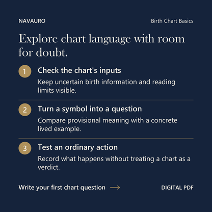 NAVAURO Birth Chart Basics: Explore chart language with room for doubt. Digital PDF.