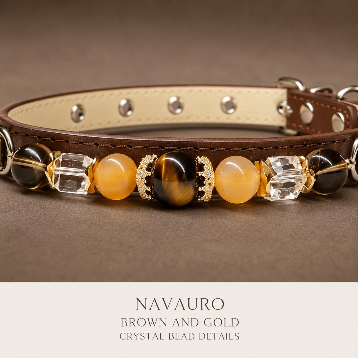 NAVAURO Brown and Gold Beaded Dog Collar, Adjustable Pet Collar — Etsy listing image 3