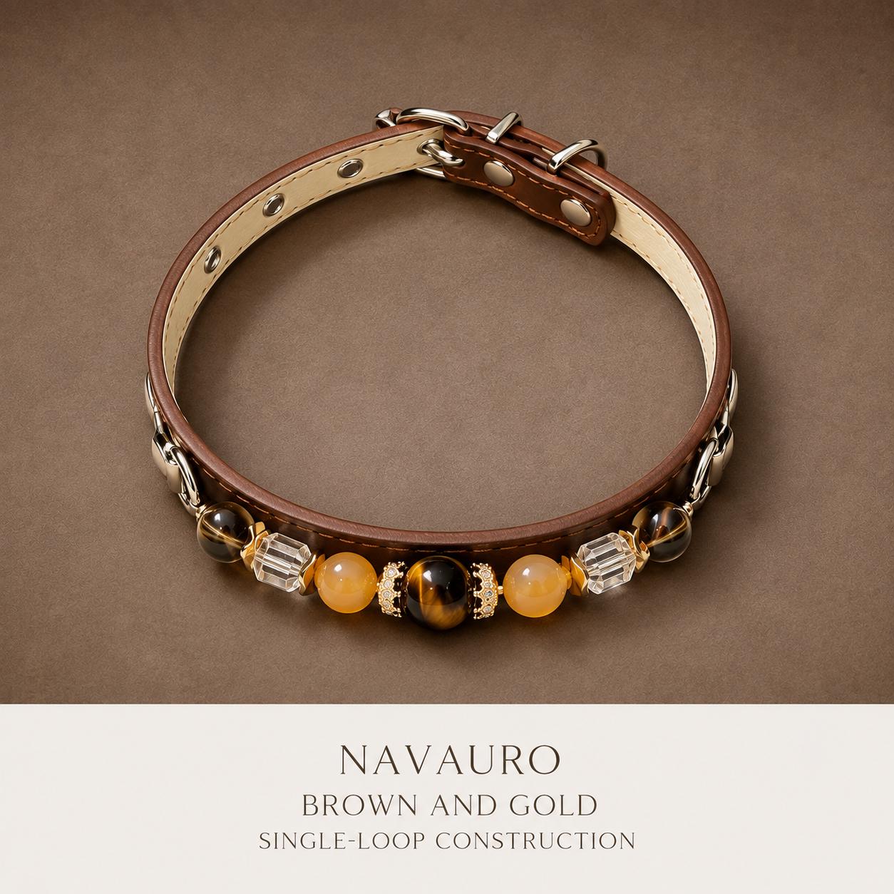 NAVAURO Brown and Gold Beaded Dog Collar, Adjustable Pet Collar — Etsy listing image 4