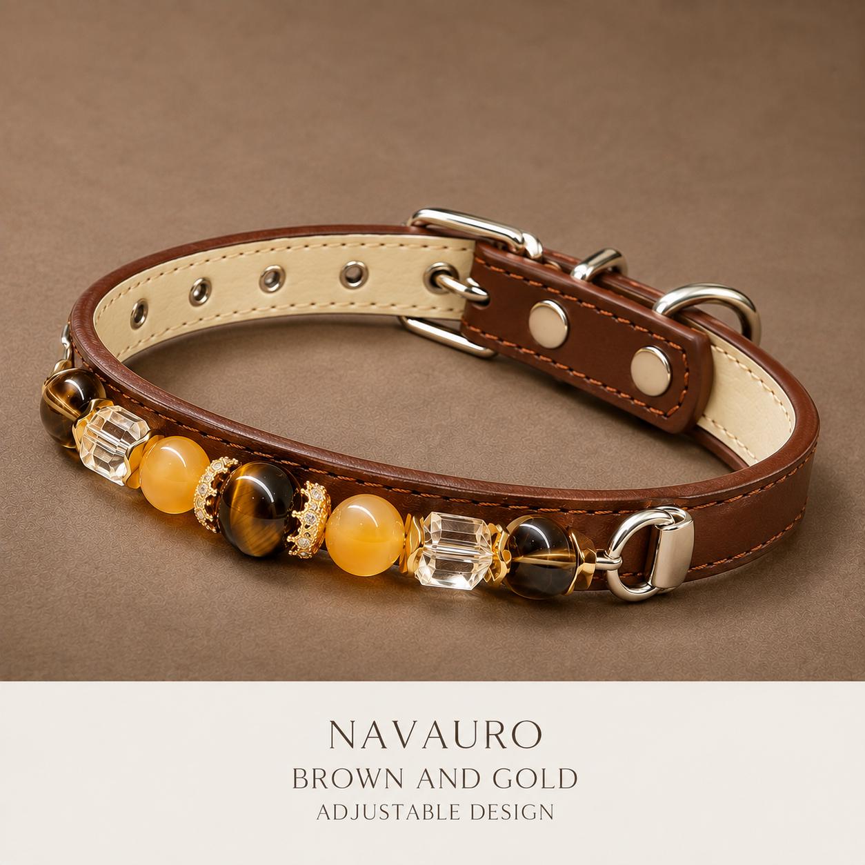 NAVAURO Brown and Gold Beaded Dog Collar, Adjustable Pet Collar — Etsy listing image 6