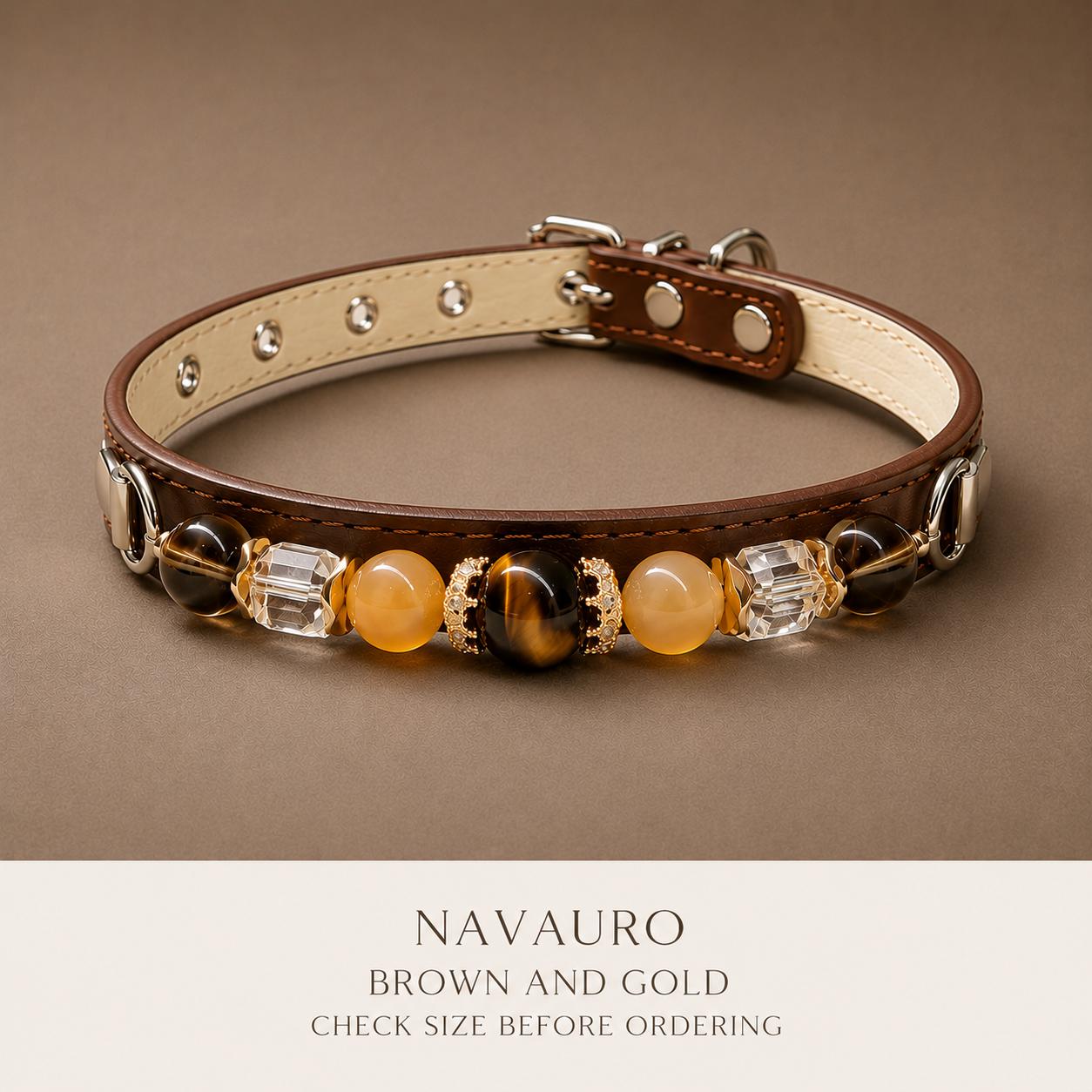 NAVAURO Brown and Gold Beaded Dog Collar, Adjustable Pet Collar — Etsy listing image 8