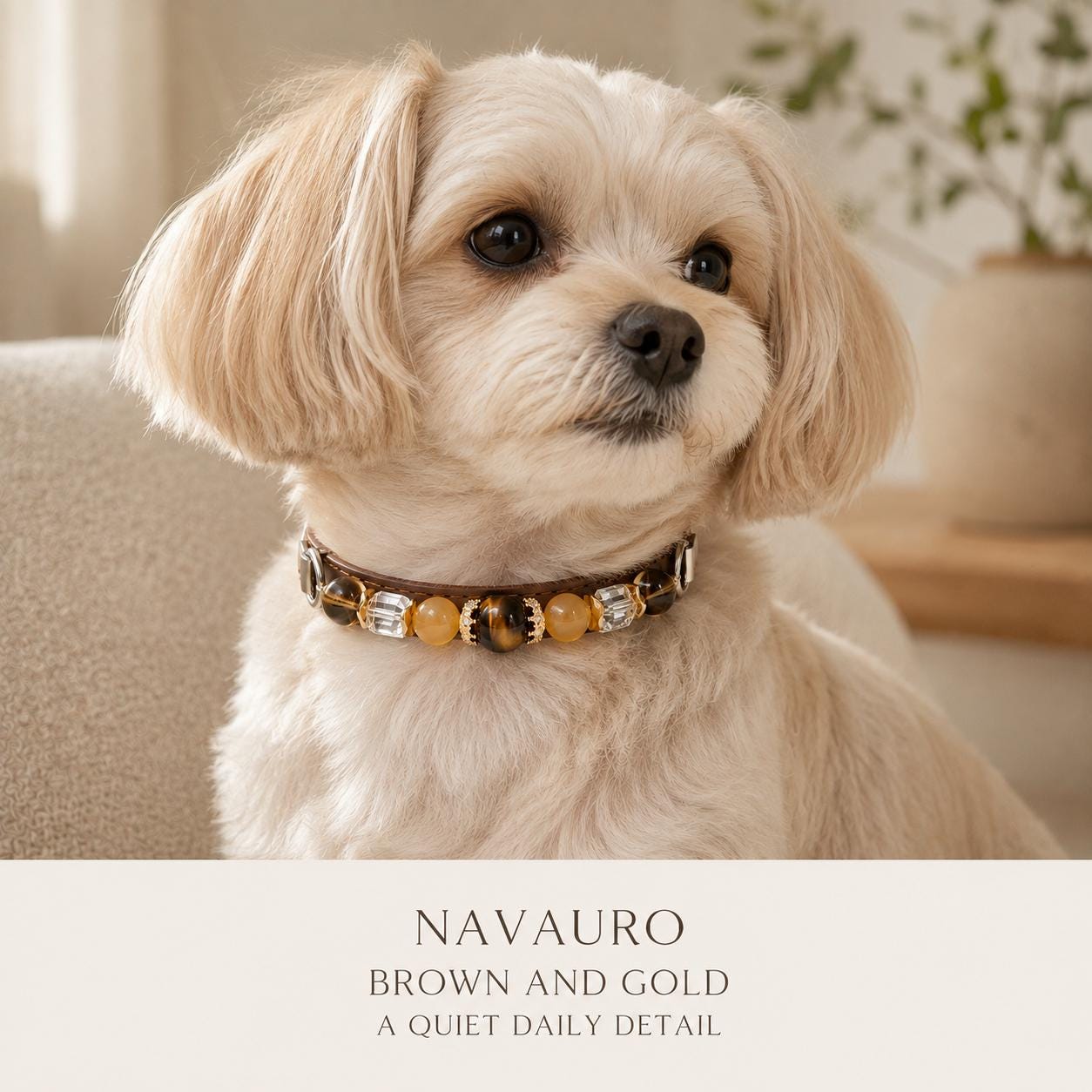 NAVAURO Brown and Gold Beaded Dog Collar, Adjustable Pet Collar — Etsy listing image 9