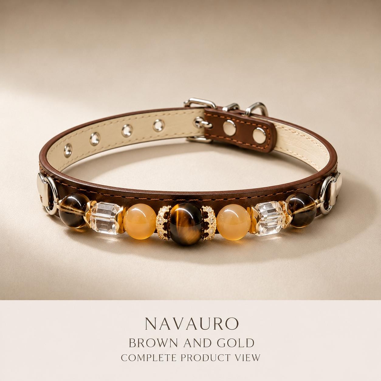 NAVAURO Brown and Gold Beaded Dog Collar, Adjustable Pet Collar — Etsy listing image 10