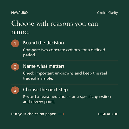 NAVAURO Choice Clarity: Choose with reasons you can name. Digital PDF.