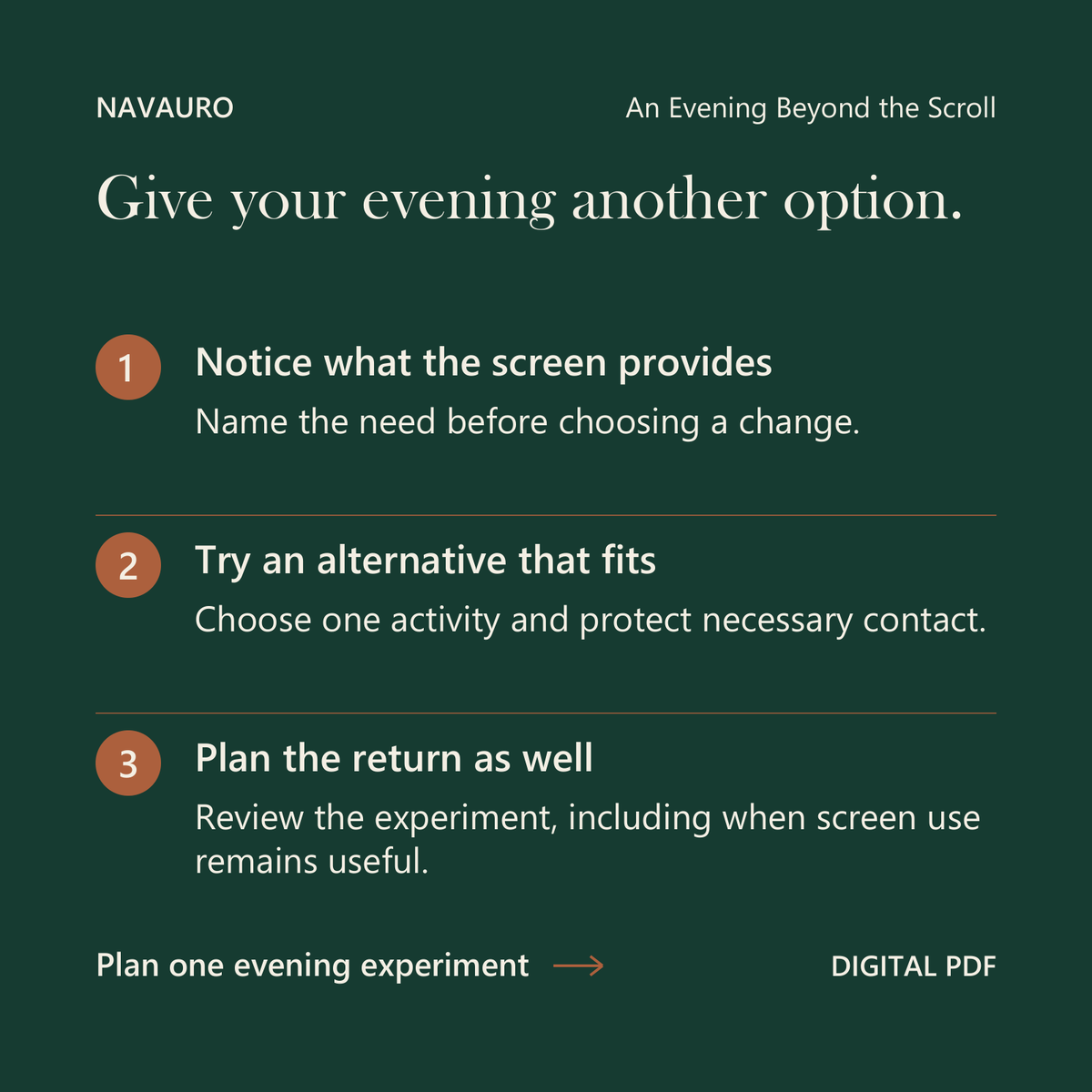 NAVAURO An Evening Beyond the Scroll: Give your evening another option. Digital PDF.
