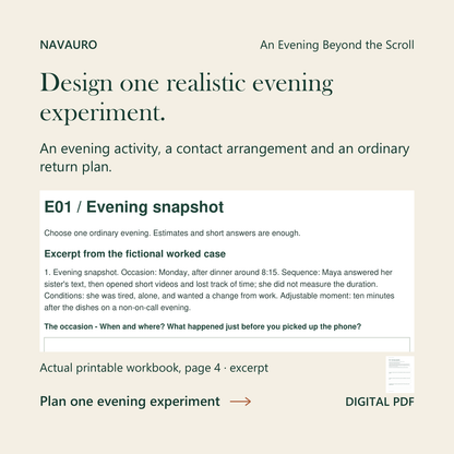 NAVAURO An Evening Beyond the Scroll: actual printable workbook page 4 excerpt and complete-page companion. Digital PDF.