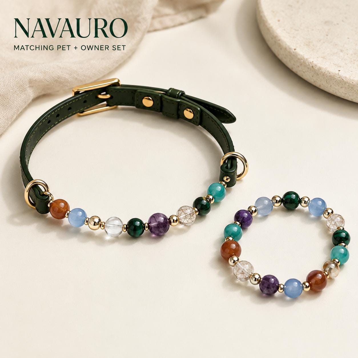NAVAURO Myriad Star River matching pet collar and owner bracelet set — Etsy designed image 1