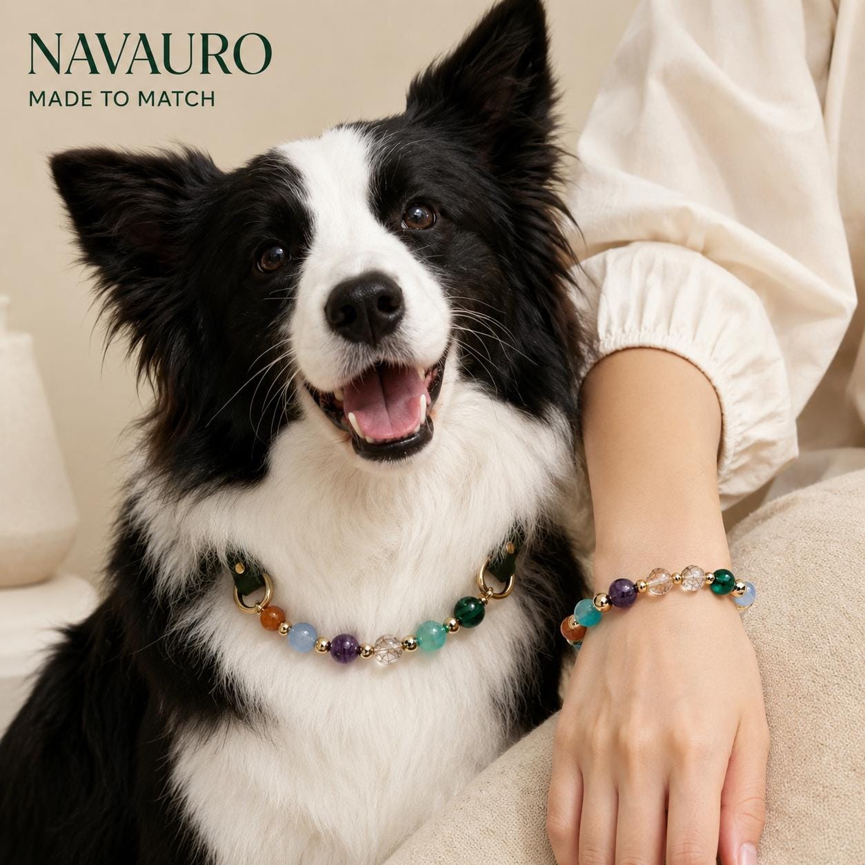 NAVAURO Myriad Star River matching pet collar and owner bracelet set — Etsy designed image 2