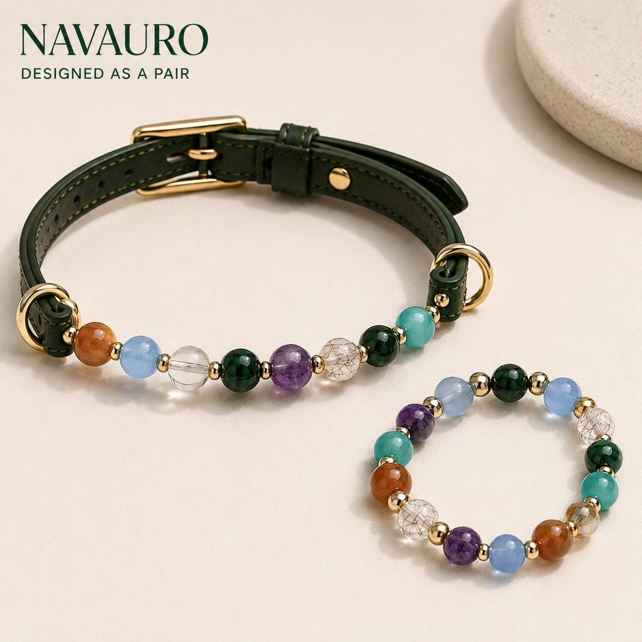 NAVAURO Myriad Star River matching pet collar and owner bracelet set — Etsy designed image 4