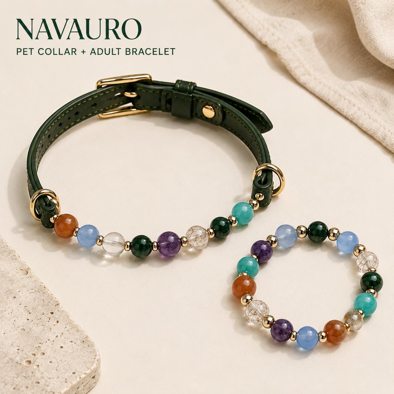 NAVAURO Myriad Star River matching pet collar and owner bracelet set — Etsy designed image 5