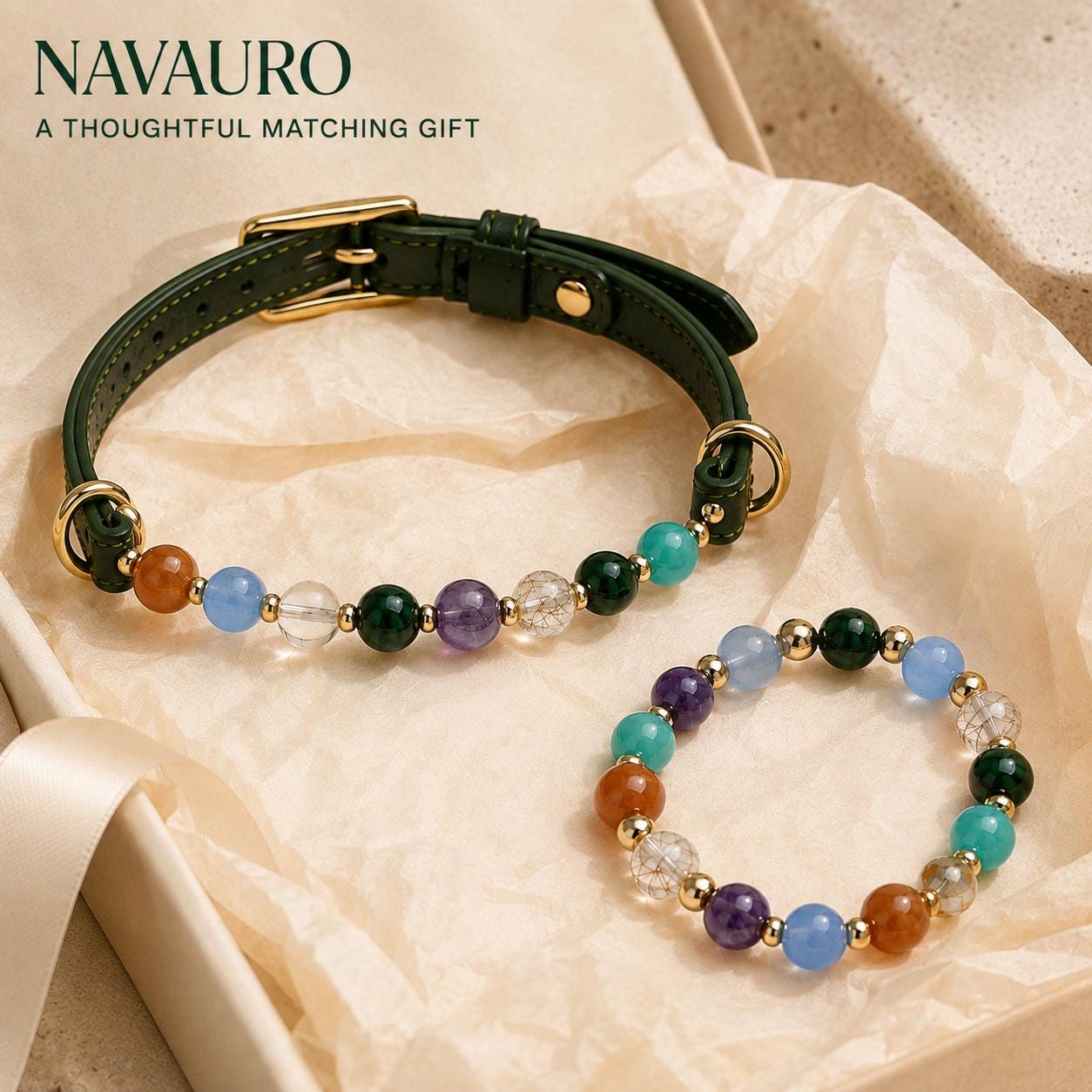 NAVAURO Myriad Star River matching pet collar and owner bracelet set — Etsy designed image 6