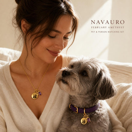 NAVAURO Matching Dog Collar & Owner Necklace Set | February Amethyst Photo Locket — Etsy listing hero image