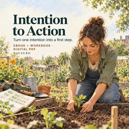 NAVAURO Intention to Action — illustrated product-specific scene for a digital ebook and workbook; illustrative props are not shipped.