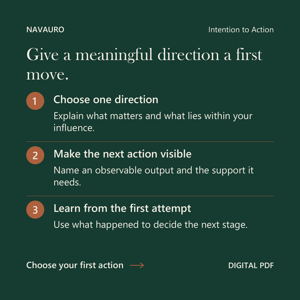 NAVAURO Intention to Action: Give a meaningful direction a first move. Digital PDF.