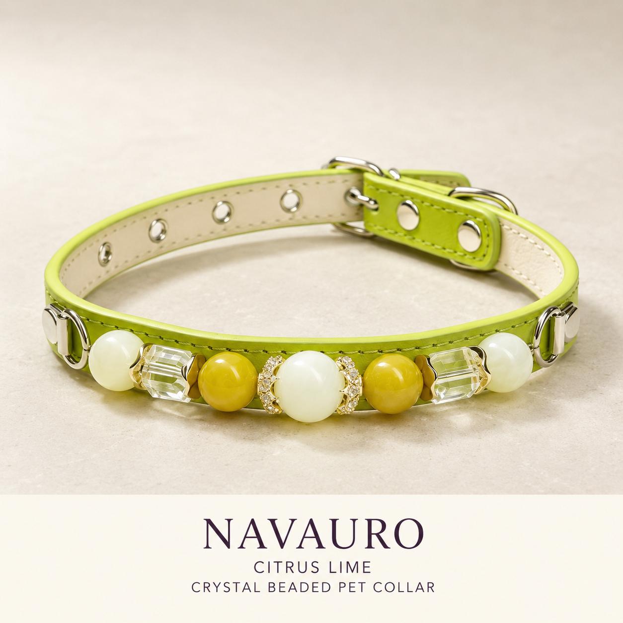 NAVAURO Jade Beaded Dog Collar, Lime Adjustable Crystal Pet Collar — Etsy listing image 1