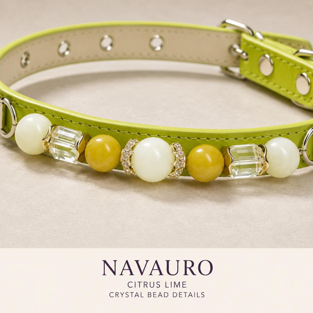 NAVAURO Jade Beaded Dog Collar, Lime Adjustable Crystal Pet Collar — Etsy listing image 3