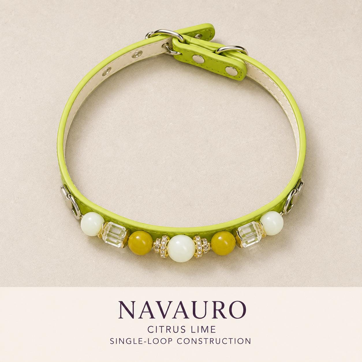 NAVAURO Jade Beaded Dog Collar, Lime Adjustable Crystal Pet Collar — Etsy listing image 4