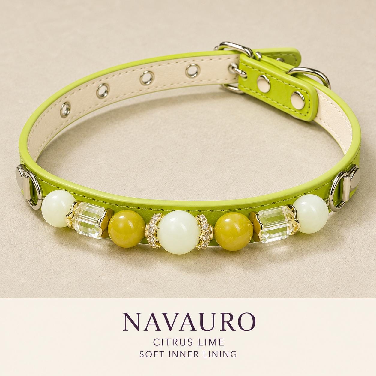 NAVAURO Jade Beaded Dog Collar, Lime Adjustable Crystal Pet Collar — Etsy listing image 5