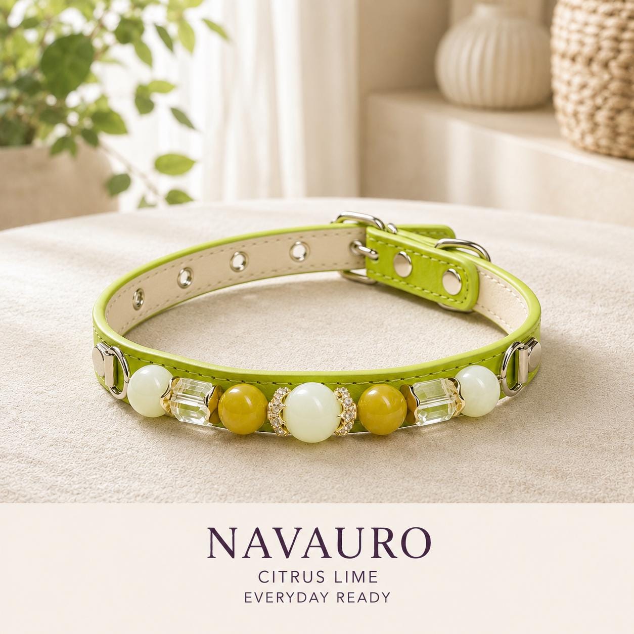 NAVAURO Jade Beaded Dog Collar, Lime Adjustable Crystal Pet Collar — Etsy listing image 7