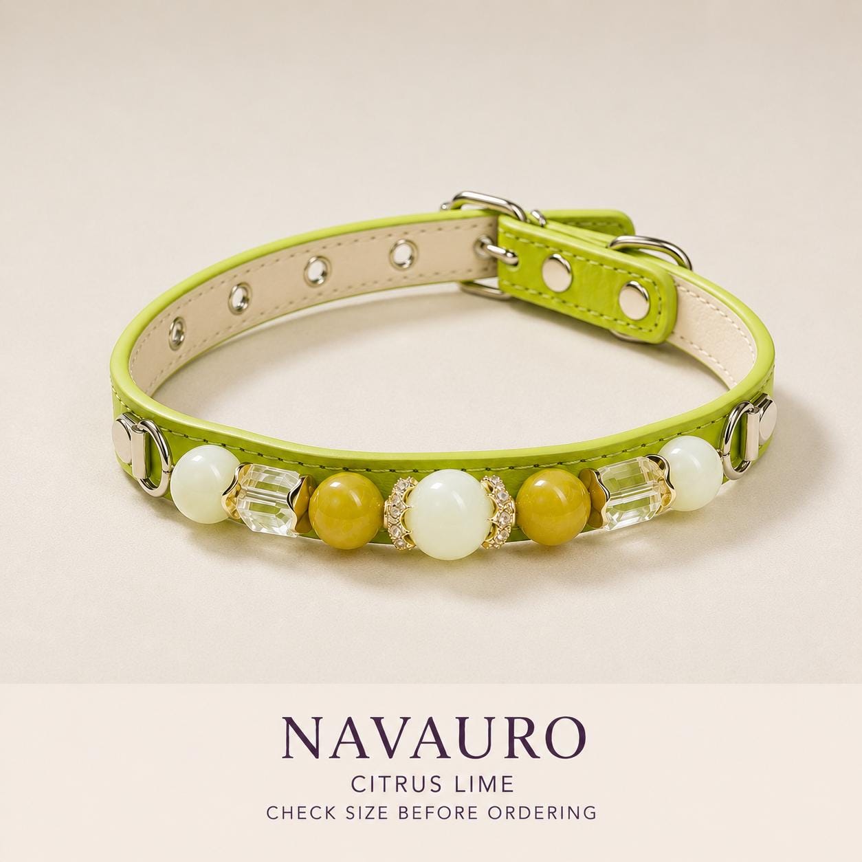 NAVAURO Jade Beaded Dog Collar, Lime Adjustable Crystal Pet Collar — Etsy listing image 8