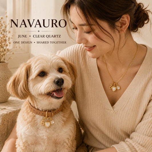 NAVAURO Matching Dog Collar & Owner Necklace Set | June Clear Quartz Photo Locket — Etsy listing hero image