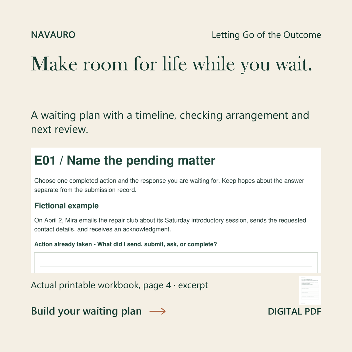 Actual printable workbook-page preview for Letting Go — Guided Ebook + Printable &amp; Fillable Workbook