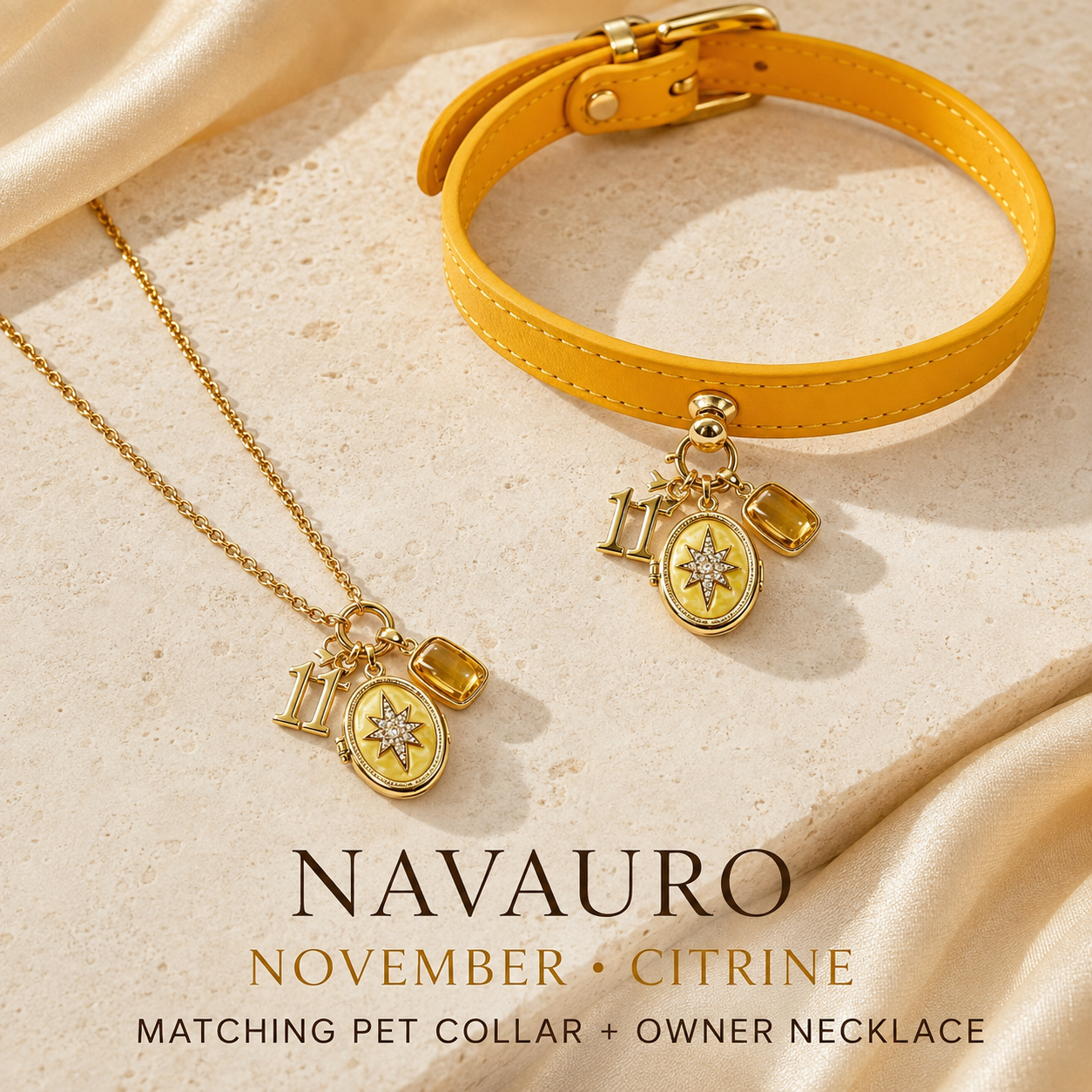 November Citrine pet collar and owner necklace set