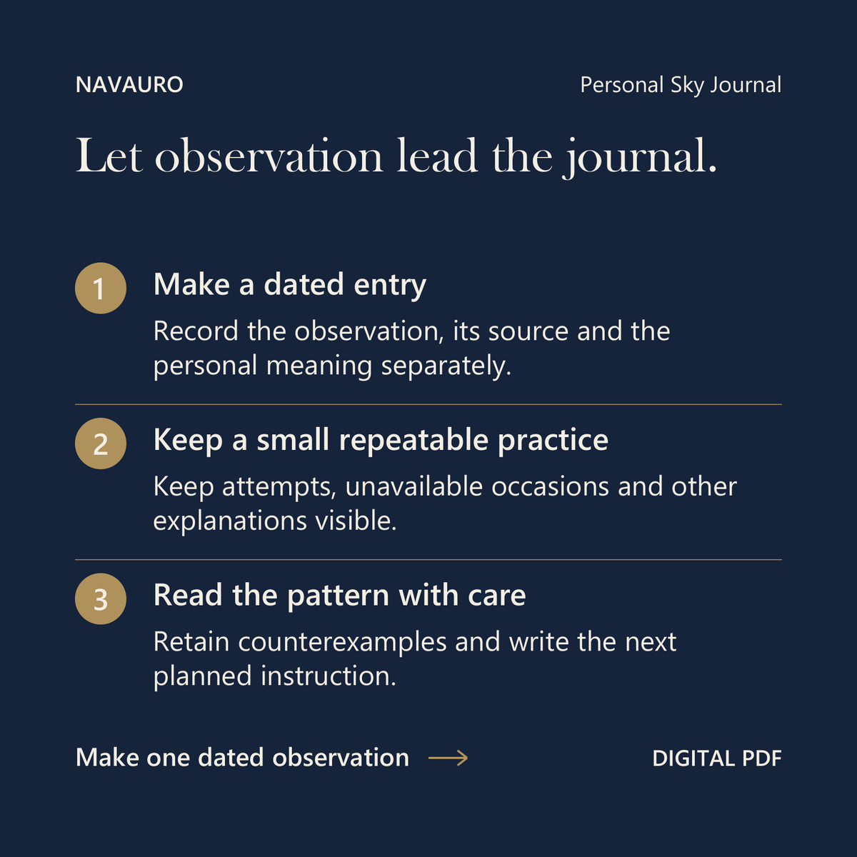 NAVAURO Personal Sky Journal: Let observation lead the journal. Digital PDF.