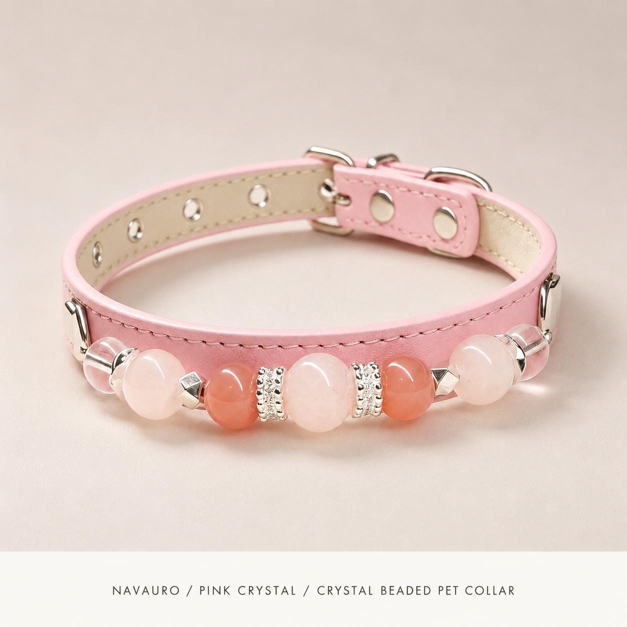 NAVAURO Pink Crystal Beaded Dog Collar, Adjustable Pet Collar — Etsy listing image 1