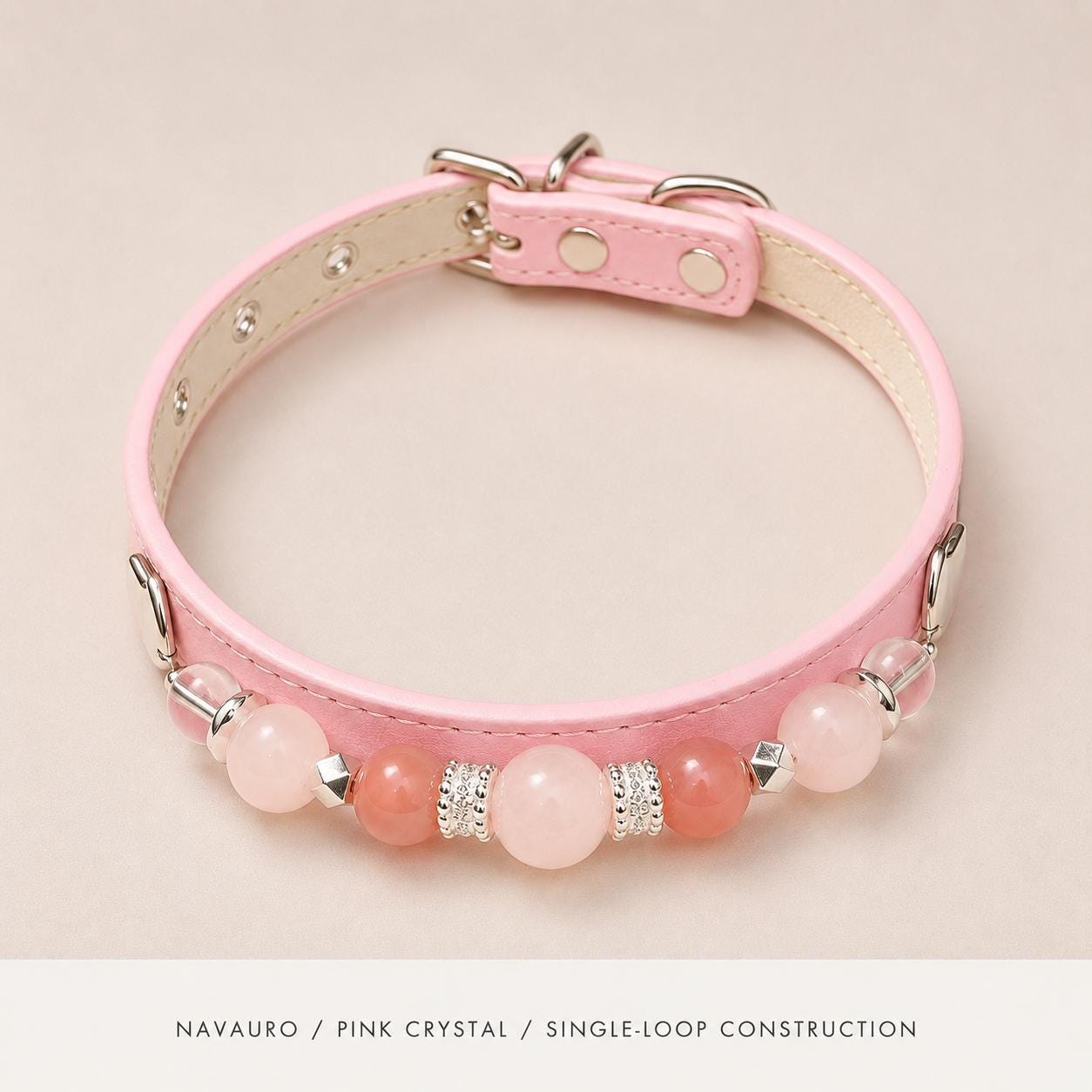 NAVAURO Pink Crystal Beaded Dog Collar, Adjustable Pet Collar — Etsy listing image 4