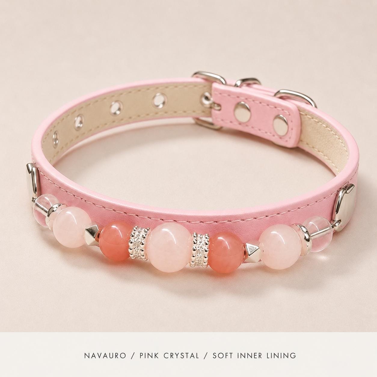 NAVAURO Pink Crystal Beaded Dog Collar, Adjustable Pet Collar — Etsy listing image 5