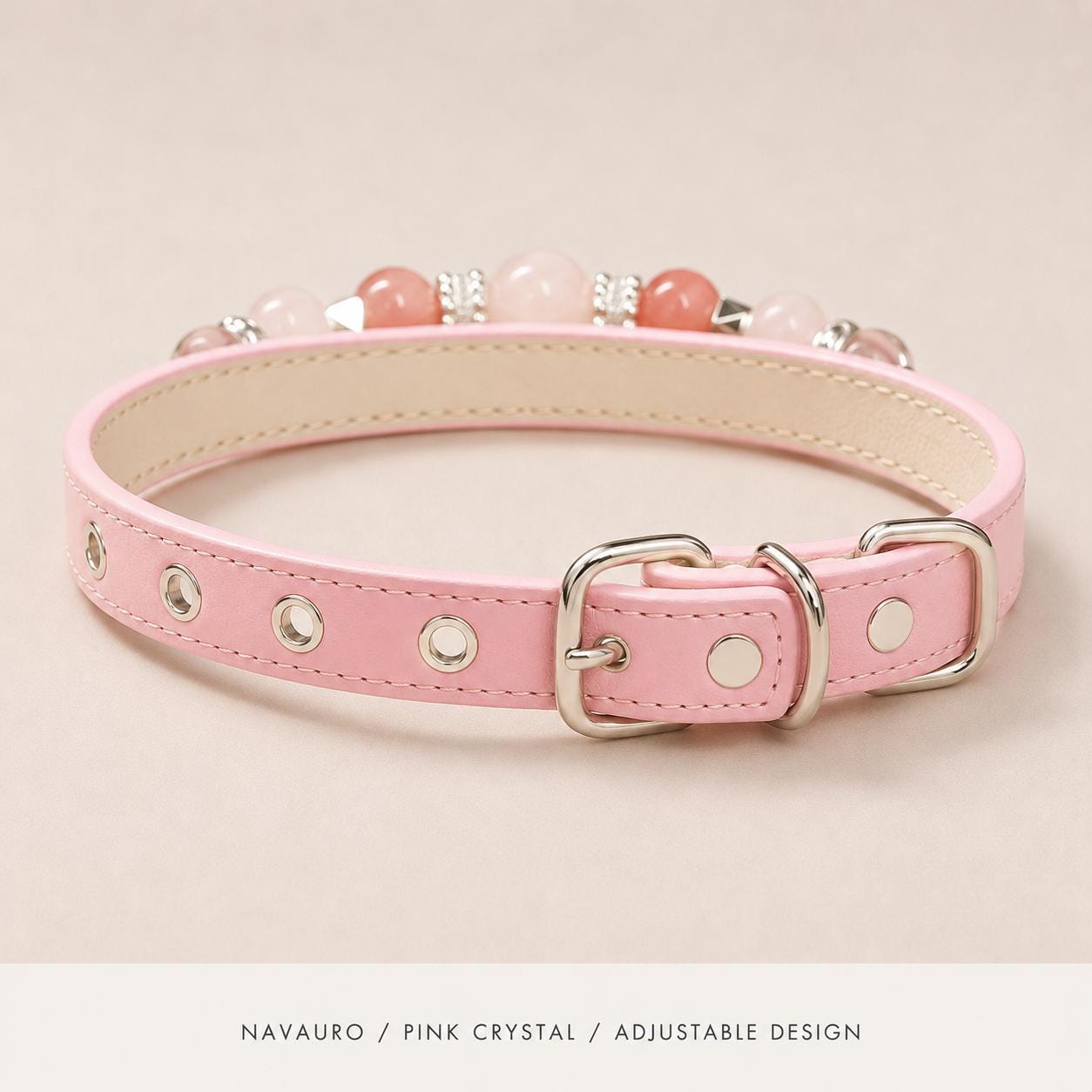 NAVAURO Pink Crystal Beaded Dog Collar, Adjustable Pet Collar — Etsy listing image 6