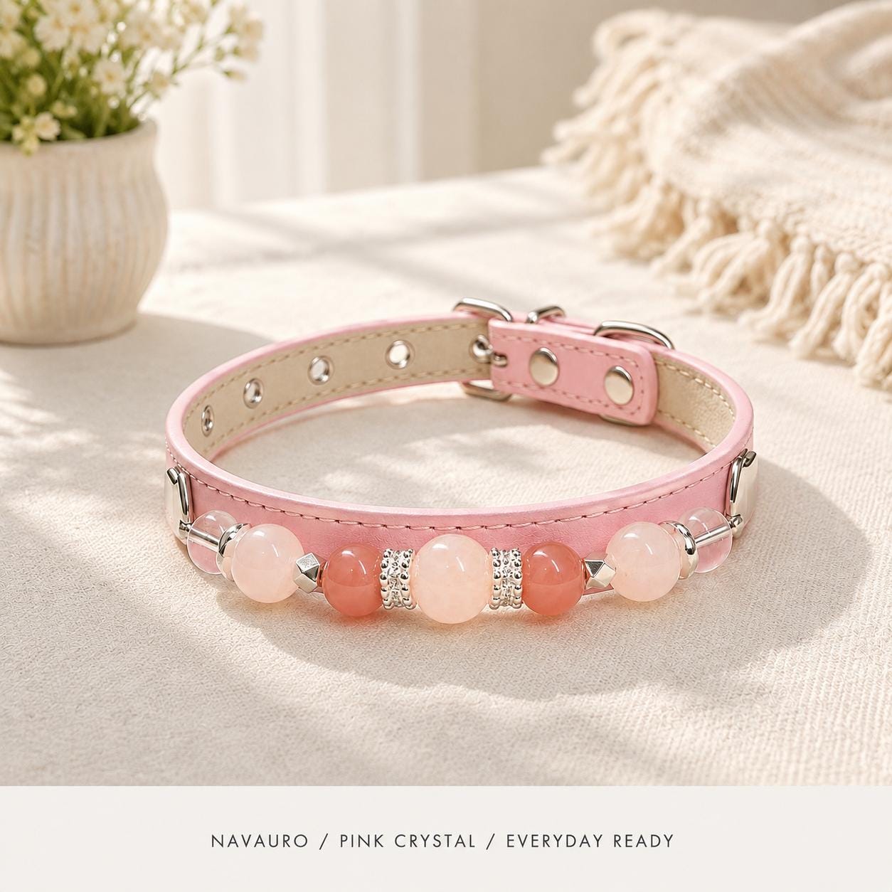 NAVAURO Pink Crystal Beaded Dog Collar, Adjustable Pet Collar — Etsy listing image 7