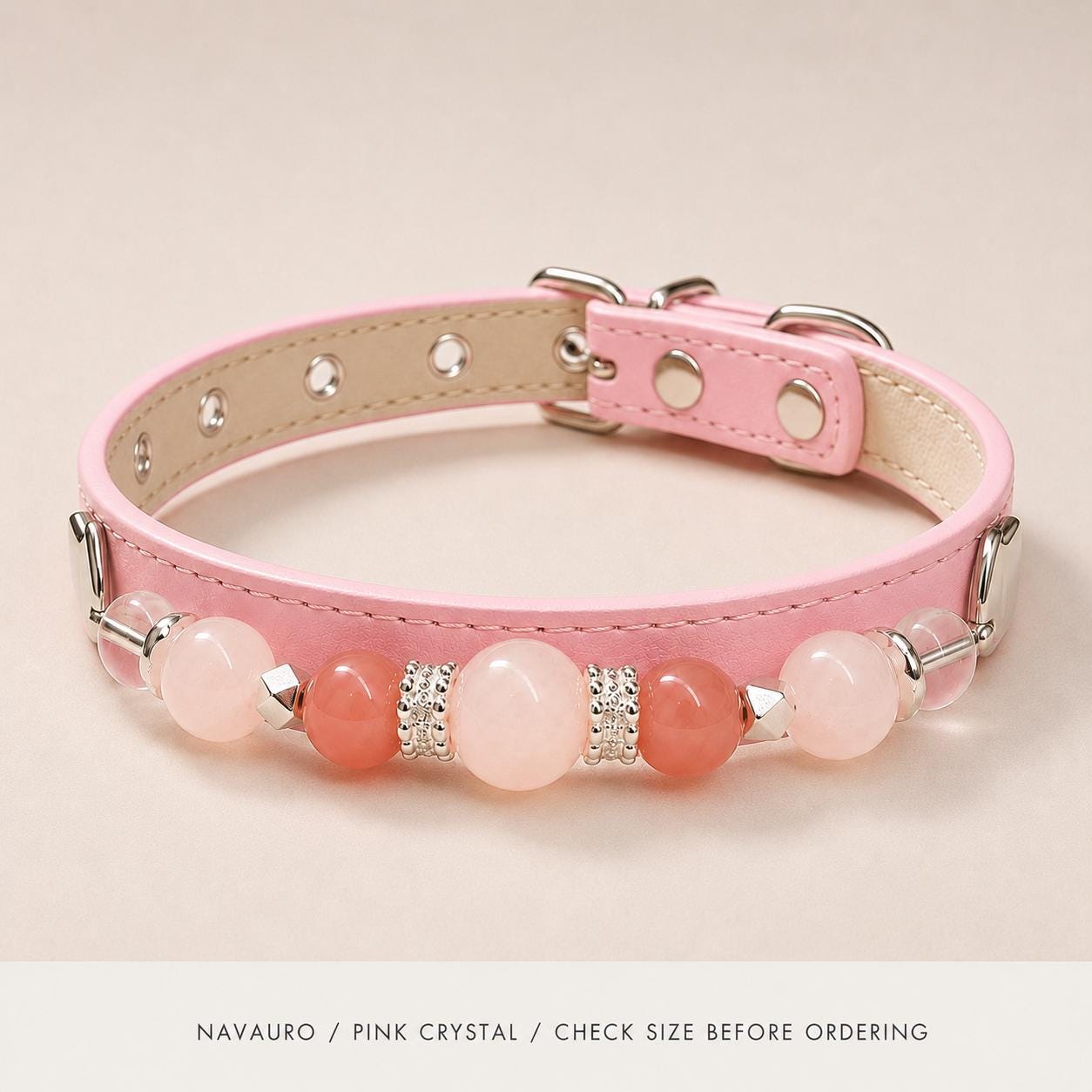 NAVAURO Pink Crystal Beaded Dog Collar, Adjustable Pet Collar — Etsy listing image 8
